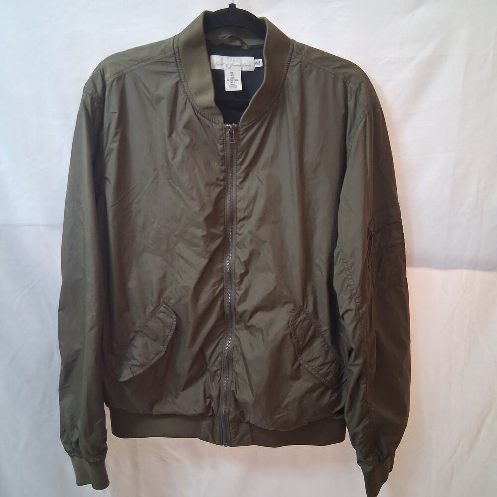 H&M Olive Army Green Lightweight Bomber Men Jacket Size-L